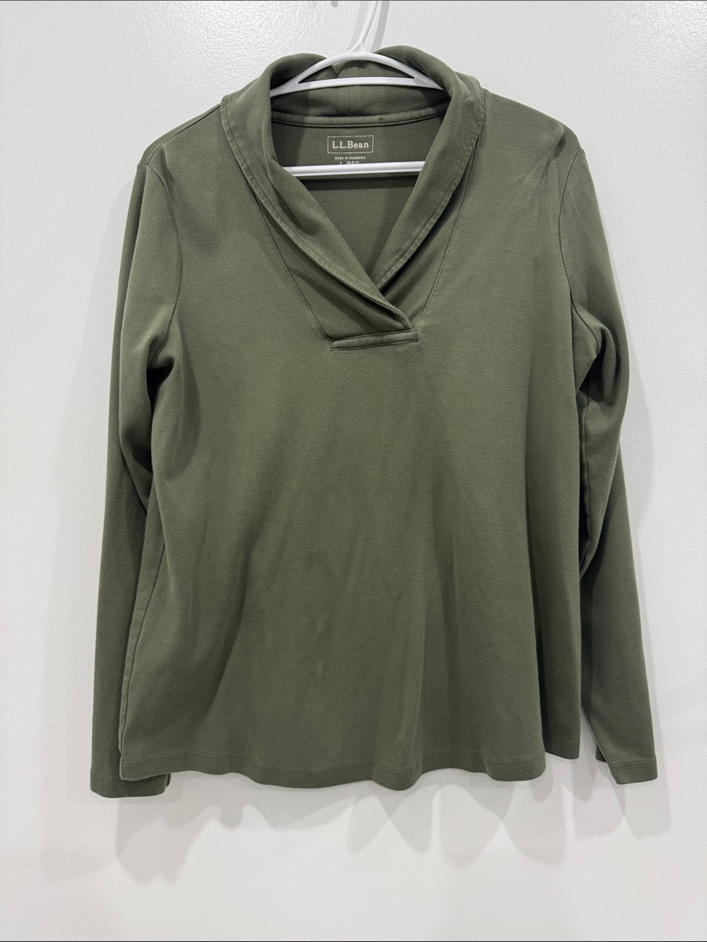 L.L.Bean Olive Green Shawl Collar Long Sleeve Top L